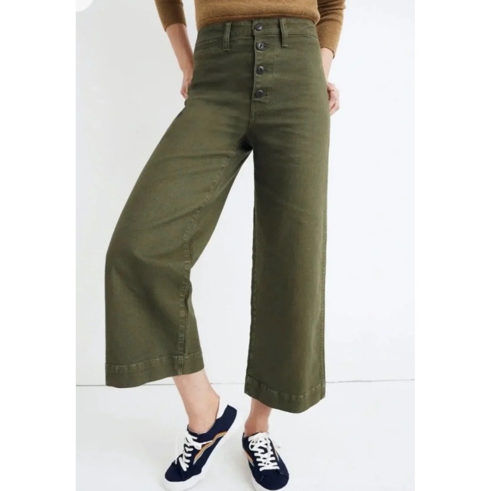 Madewell Olive Green High-Rise Wide Leg Button-Front Pants